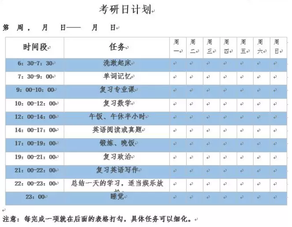 在知道了制定日计划注意事项之后,贴心的为大家附上一份每日计划表,供